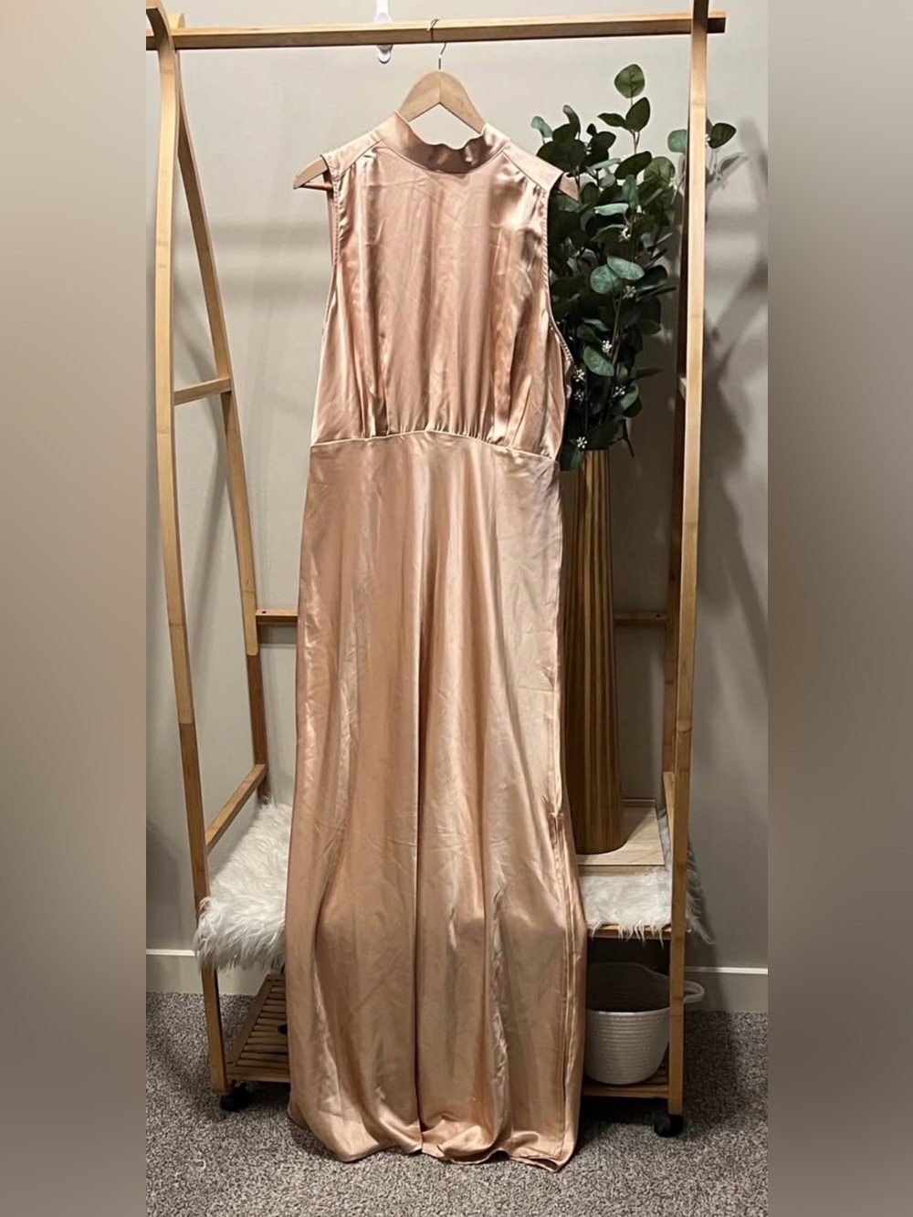 Lulu's Rose Gold Satin Sleeveless Maxi Dress